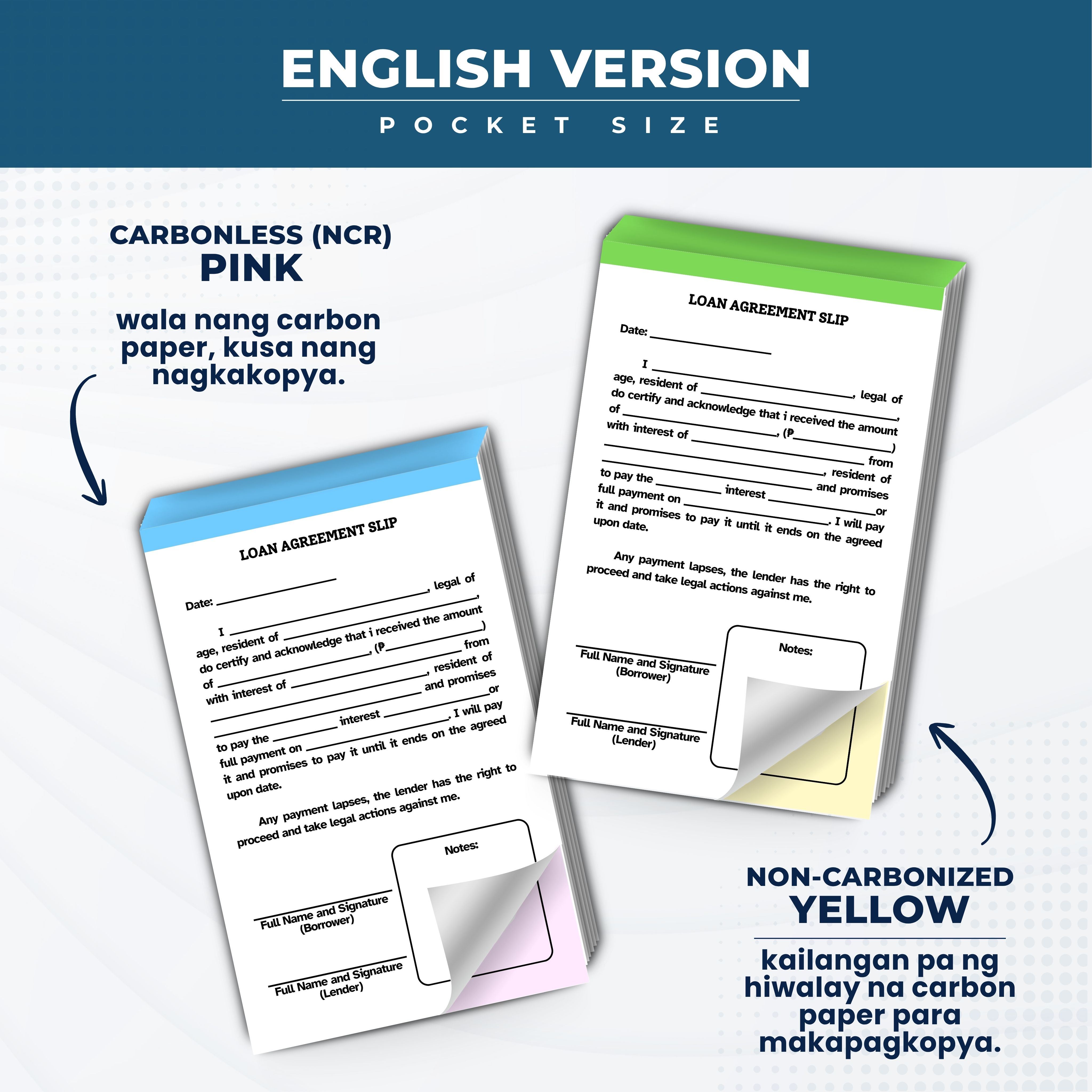 Small Size Loan Agreement Slip Pad Notepad with English and Tagalog Version | GBF 4