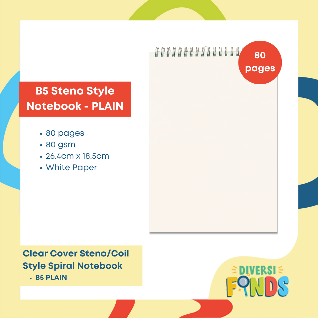 MUJI Style Spiral Notebook / Steno with - Size A5 and B5 - LINEPLAIN DOT and GRID
