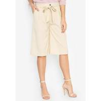 Krizia High Waist Cotton Blend Culottes Wide Leg Square Pants Detachable Tie Waist Band Side Pockets - Work Office Casual Lounge Korean Style