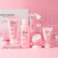 LAIKOU Japan Sakura Skincare Whitening 6pcs Sets Cleanser Toner Serum Eye Cream Face Moisturizer SPF50 Sunscreen Skin Care Set