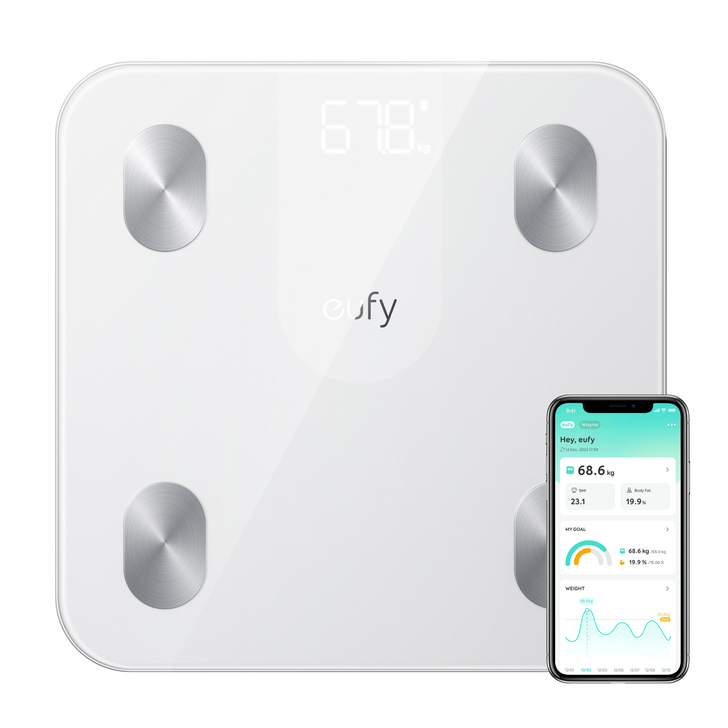 eufy by Anker A1 Bluetooth Smart Scale Digital Bathroom Health Monitor Scale Smart Fat BMI Body Scale LED Display T9120