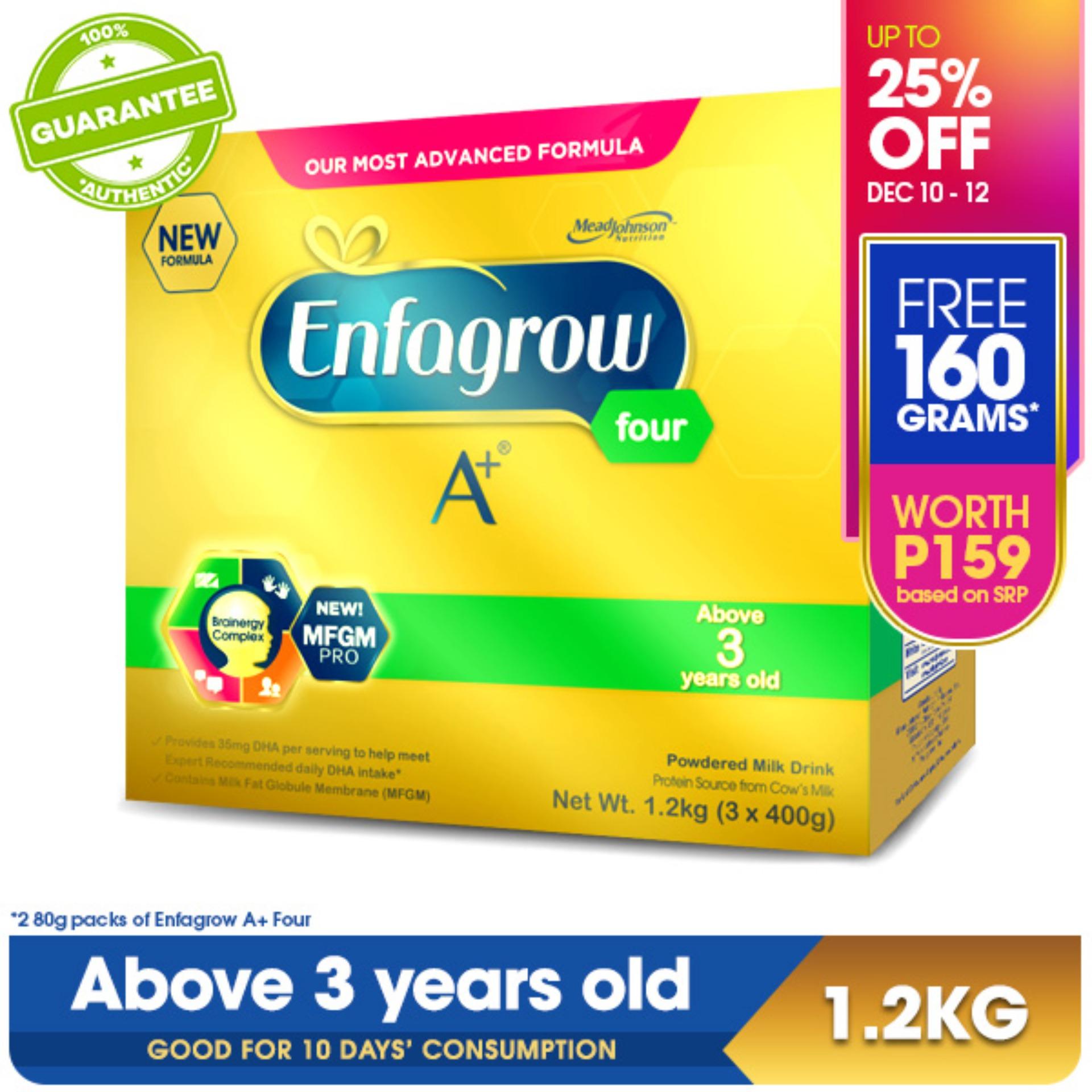 Enfagrow A+ Four Powdered Milk Drink For 3+ Years Old 1.2Kg with Free 160g (2 cartons x 80g)