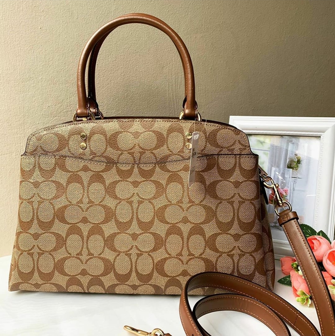 Coach 91495 Lillie Carryall in Khaki Signature Coated Canvas and Saddle