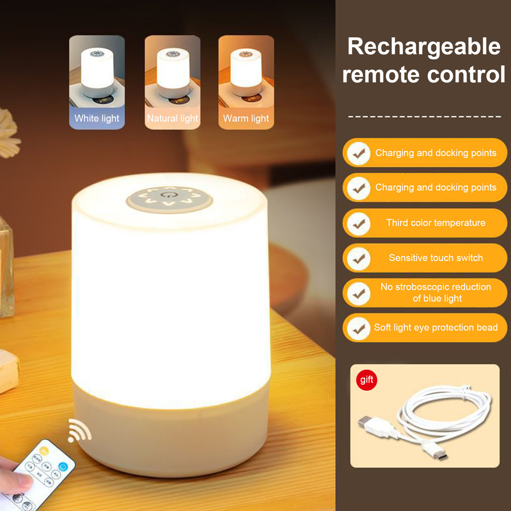 Keycool Rechargeable Bedside LED Night Light 3Colour Touch Lights Timing Dimmable USB Table Lamp with Clock Time Display
