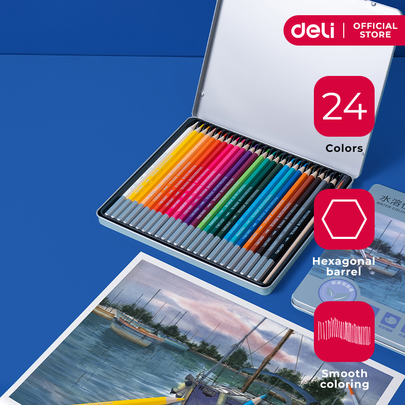 Deli HM451-24 Water Color Pencil Set with Case 24 Colors
