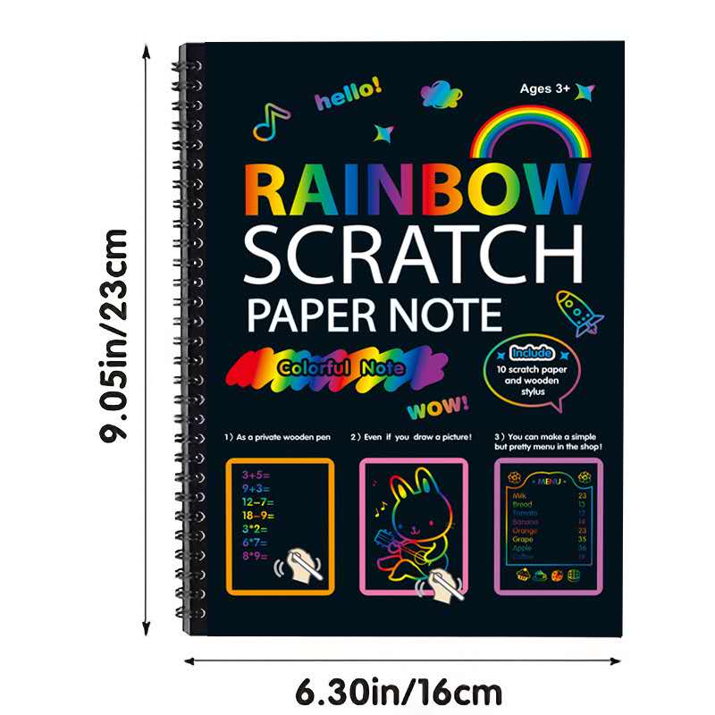 16X23Cm Large Rainbow Scratch Paper Note Book Black Diy Drawing Toys Scraping Art Painting Kid Doodle