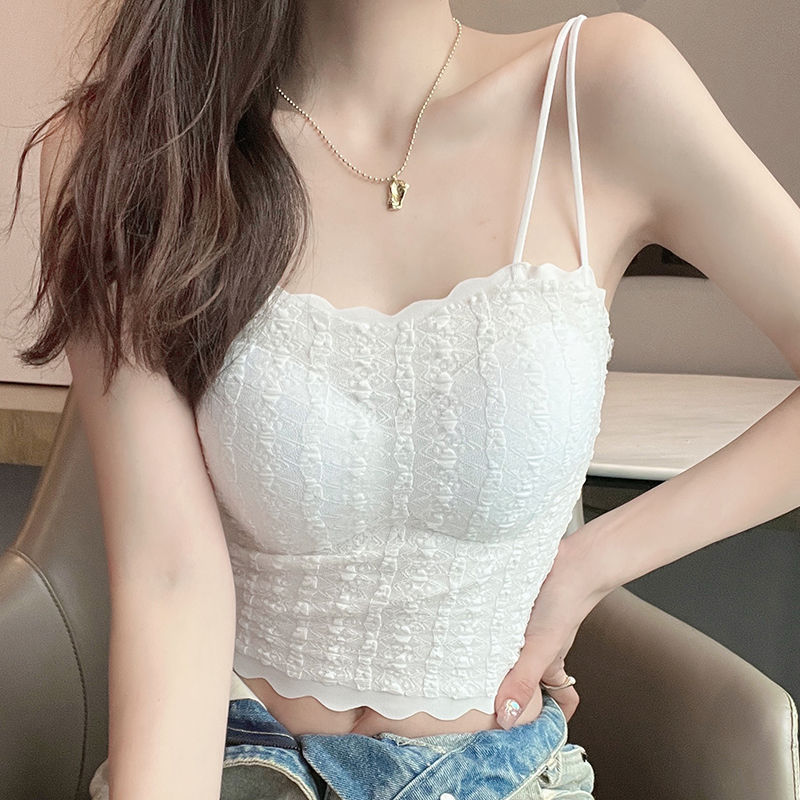 Korean style lace tube top Pleated sexy camisole Underwear with pads for women