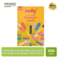Welly Bravery Badges Assorted Flex Fabric Bandages Refill Pack 100 Count
