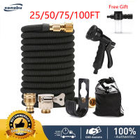 [100% Original] Magic Expanding Hose 25/50/75/100ft Flexible high Pressure Spray Gun Water gardening with solid brass hose filliting fits almost all tap water head for car wash motorcycle wash dog baths misting garden garage laundry hose