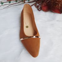 EFF038 DOLLSHOES TOP GOLD BAND SUEDE POINTED TOE SHALLOW NECK