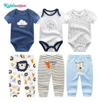 Kiddiezoom 100% Cotton Boy Baby Suit Clothes Set 6 Pieces Contains Cute Rompers and Cartoon Animal Pants