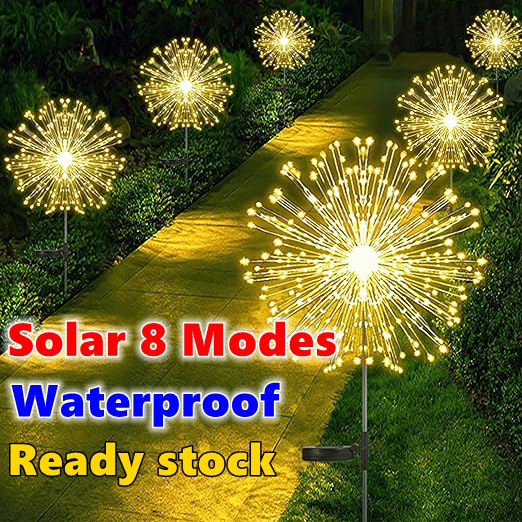90/120 Leds 8 Modes Solar Powered Ground Plug Fireworks Light/Outdoor Waterproof Garden Lawn Christmas Inserted Dandelion Lamp /Outdoor Waterproof Fairy Lighting Decoration