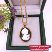 stainless gold cameo long chain necklace