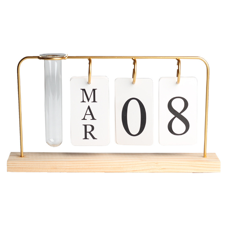Nordic Simple Ins Style Iron desk Calendar with Glass Vase Planner Week Date Display For Office Desktop Decoration