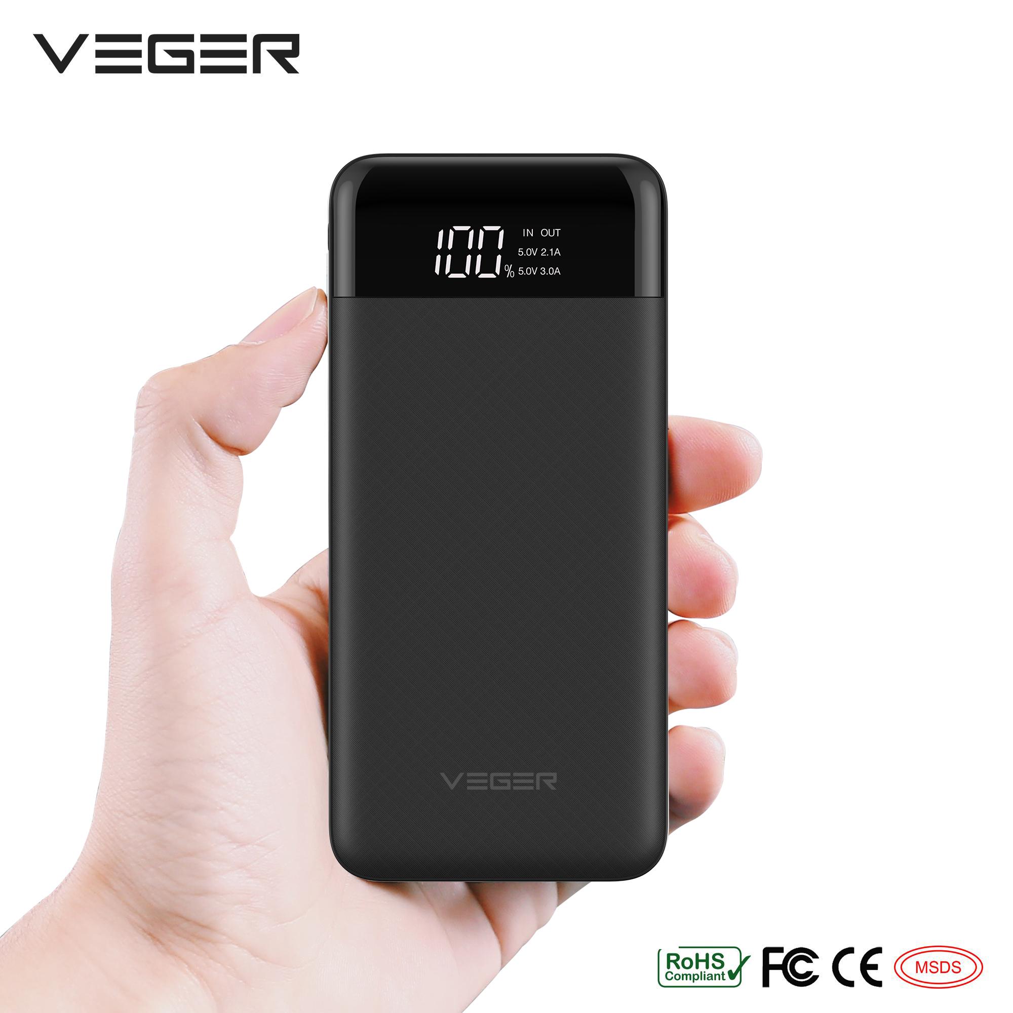 Powerbank VEGER VP1056 10000mAh slim compact fast charge power bank iSmart dual 2.0 USB output with LED display