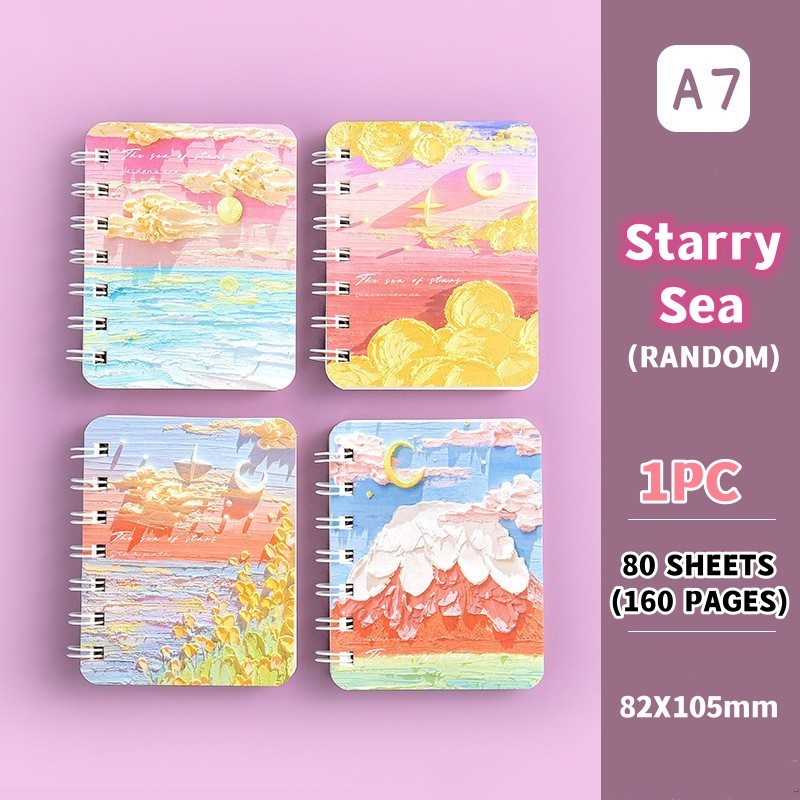 A7 Cartoon Flip Mini Coil Spiral Notebook Diary Notepad Flip Coil Book Ins Style School Stationery Office Supplies