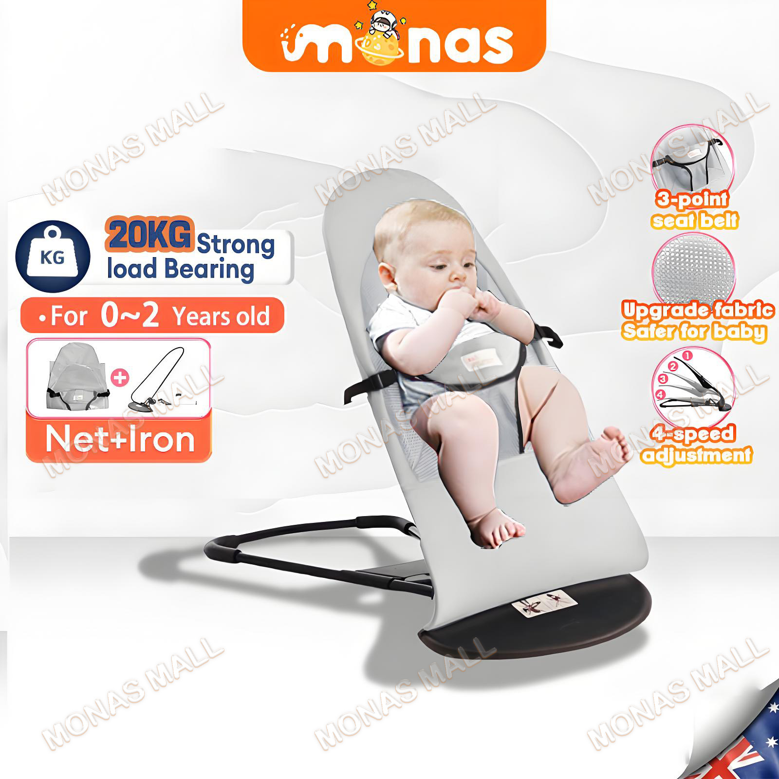Foldable Rocking Chair for Baby Bouncer Newborn Baby Rocker with Breathable High Quality Fabric&Toys