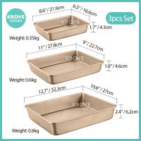 Heavy Thick Durable Rectangle Baking Tray Deep Pan Oven Molder Set Cake Brownie Large Non Stick Bakeware Gold Rectangular