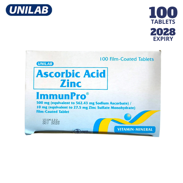 Immunpro Vitamin C with Zinc 100 Tablets – Ascorbic acid Zinc by Unilab for Adults Immunity Boost