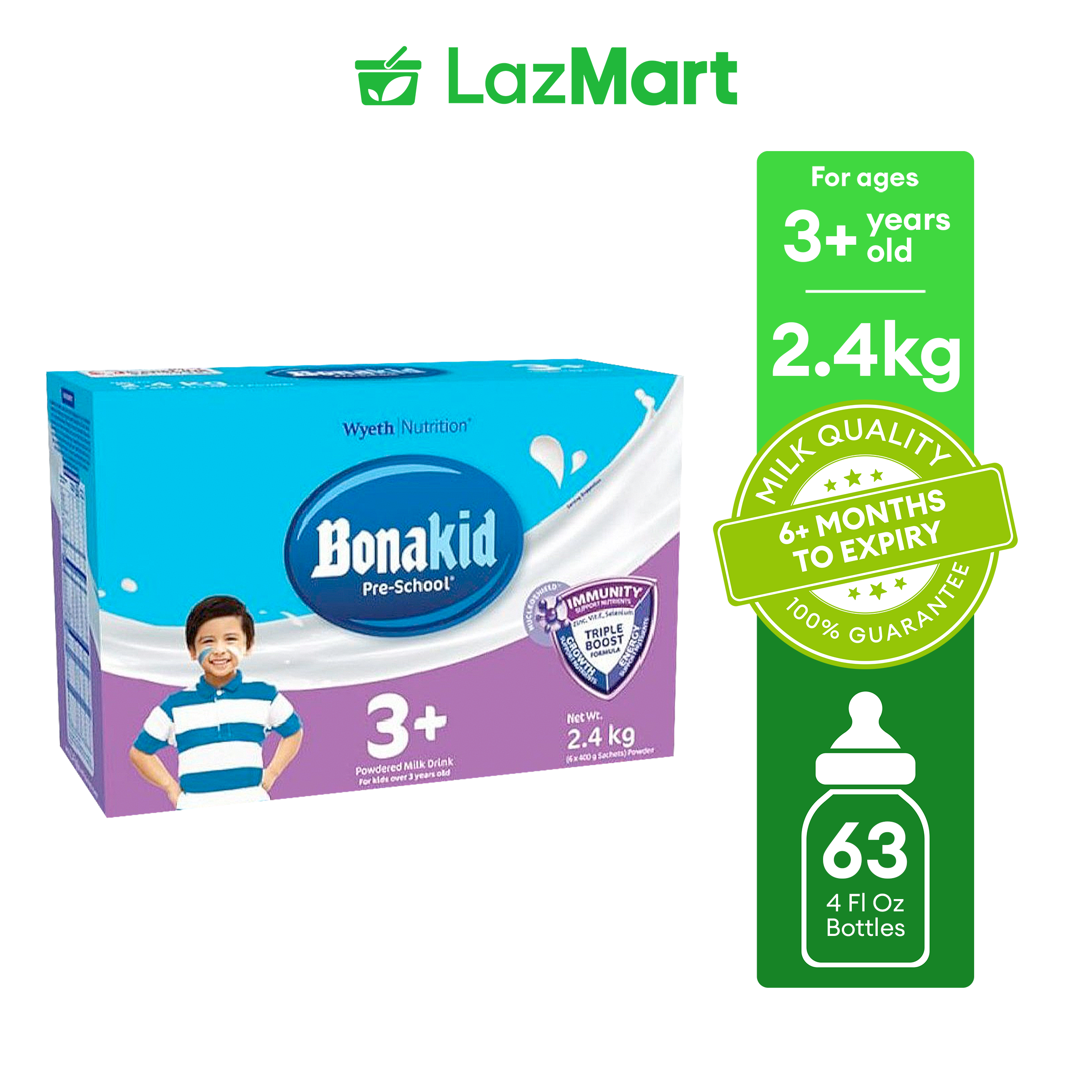 Bonakid Pre-School 3+ (Stage 4) Powdered Milk Drink for 3+ Years Old Bag in Box 2.4kg (400g x 6)