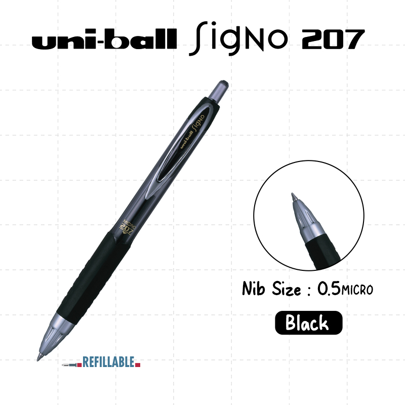 Uni-ball Signo 207 Gel Pen BLACK 0.5mm Micro Tip – Smooth Quick-Drying Ink in Black Blue and Red
