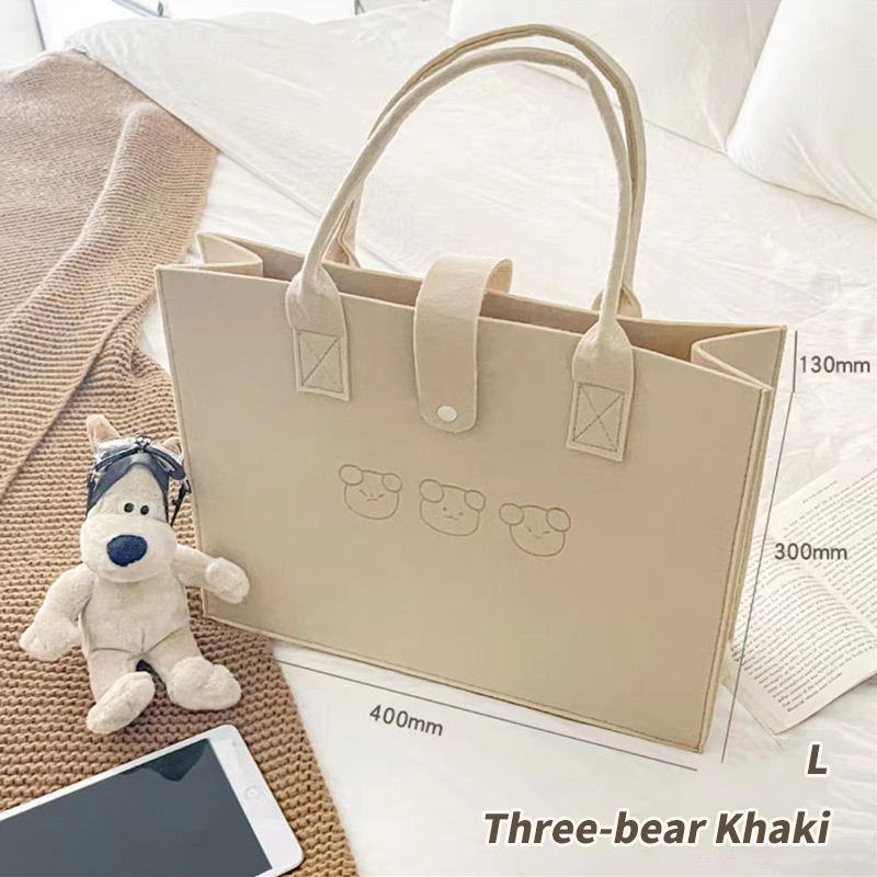 【Large Capacity】Korean Original Cute Bear Felt Tote Bags Heavy Bearing Handbag Travel Shopping Mother-baby Bag Laptop Tablet Books Utility Storage Bags