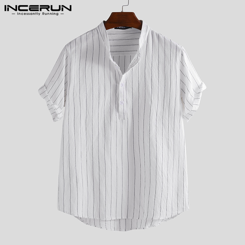[Free Shipping] (Cotton Liean) INCERUN Stripe Men Summer V-neck Short ...