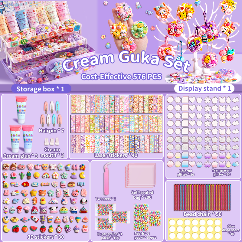 Acrylic Customized Sticker Goo Card DIY Sticker Cream Glue Luxury Girls Full Set Children Toys Hand Account Kids Toys Diy Keychain Guka