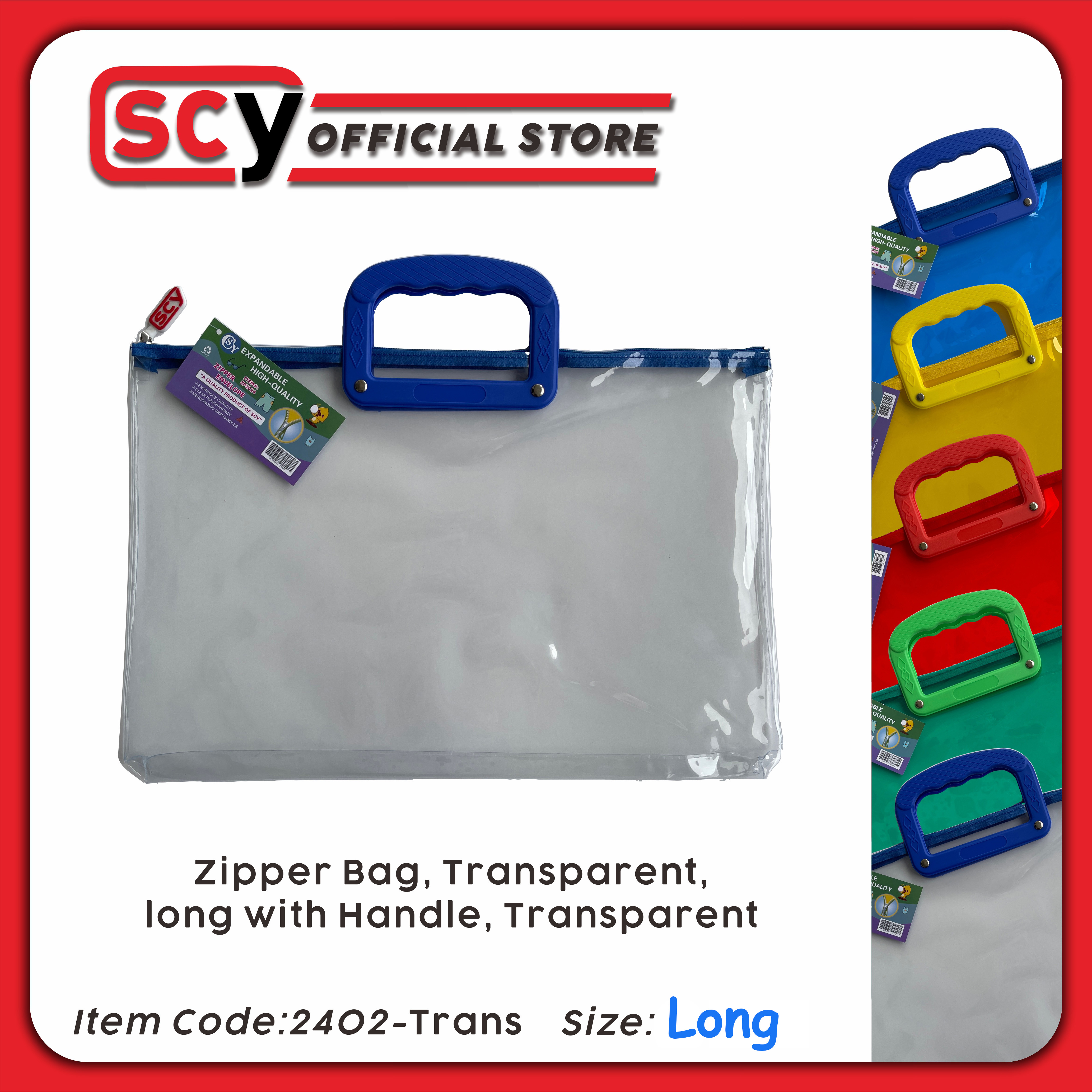 SCY Adventure Joyy Long Zipper Envelope Document Bag with Handle - Transparent/Colored Multi-Purpose Storage Organizer