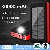 Solar Power Bank with 4 USB Ports and LED Light