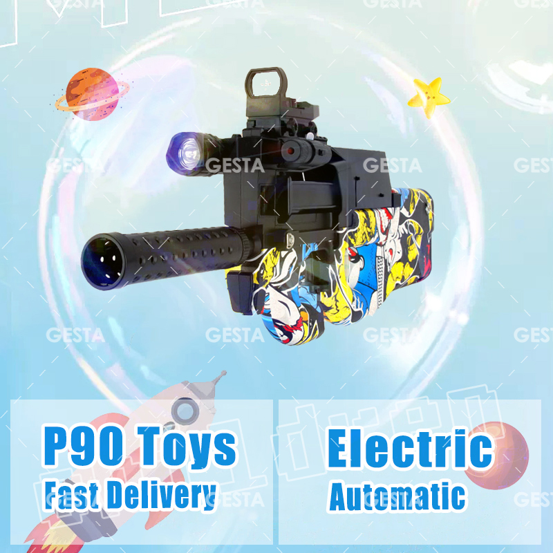 Mainan P90 Gel Ball Blaster untuk Dewasa/Kanak-kanak Elektrik Automatik Boleh Dicas Semula Warna Pepejal Taman Luaran Sejuk