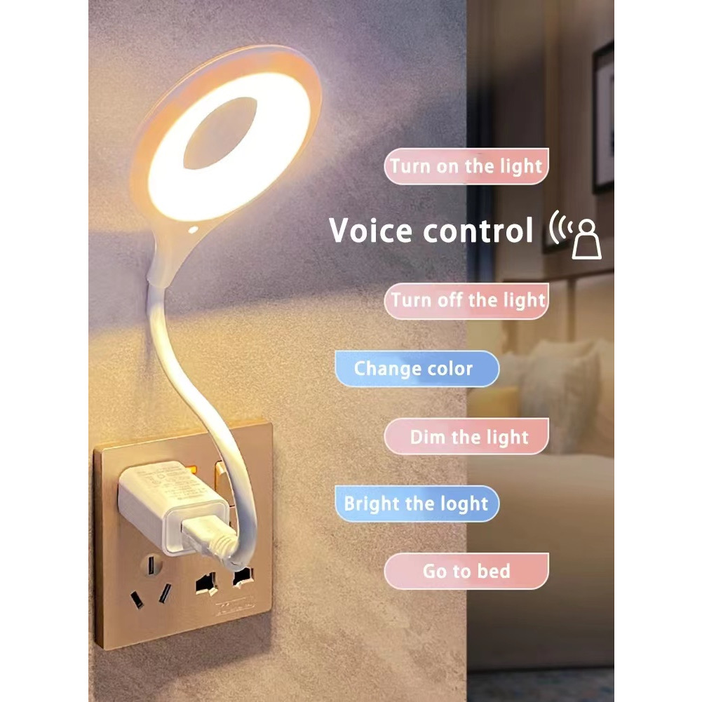 Smart Voice Control Night Light USB Plug In Foldable Ring Reading Desk Lamp LED Household Night Ligh