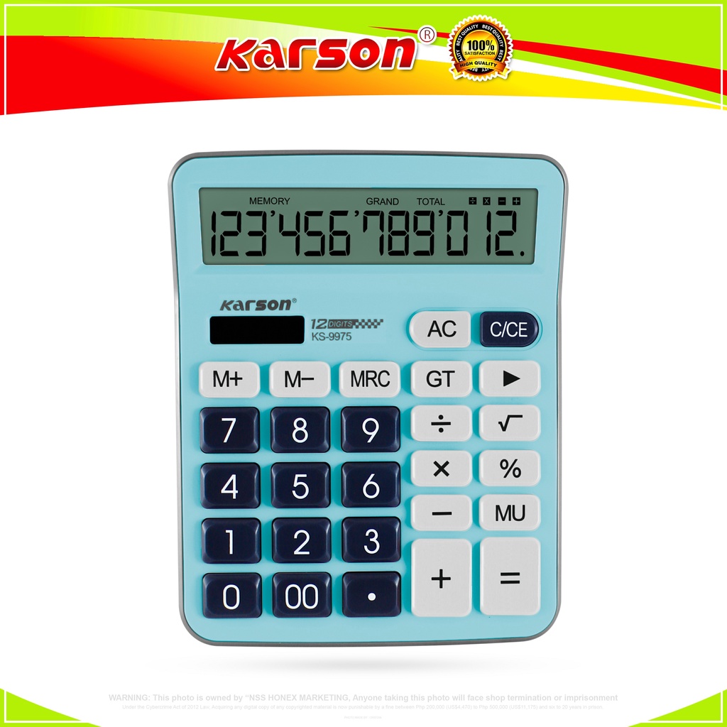 KARSON Calculator Solar Power Supply 12 Digit Calculators School Office Supplies KS-9974 KS-9975