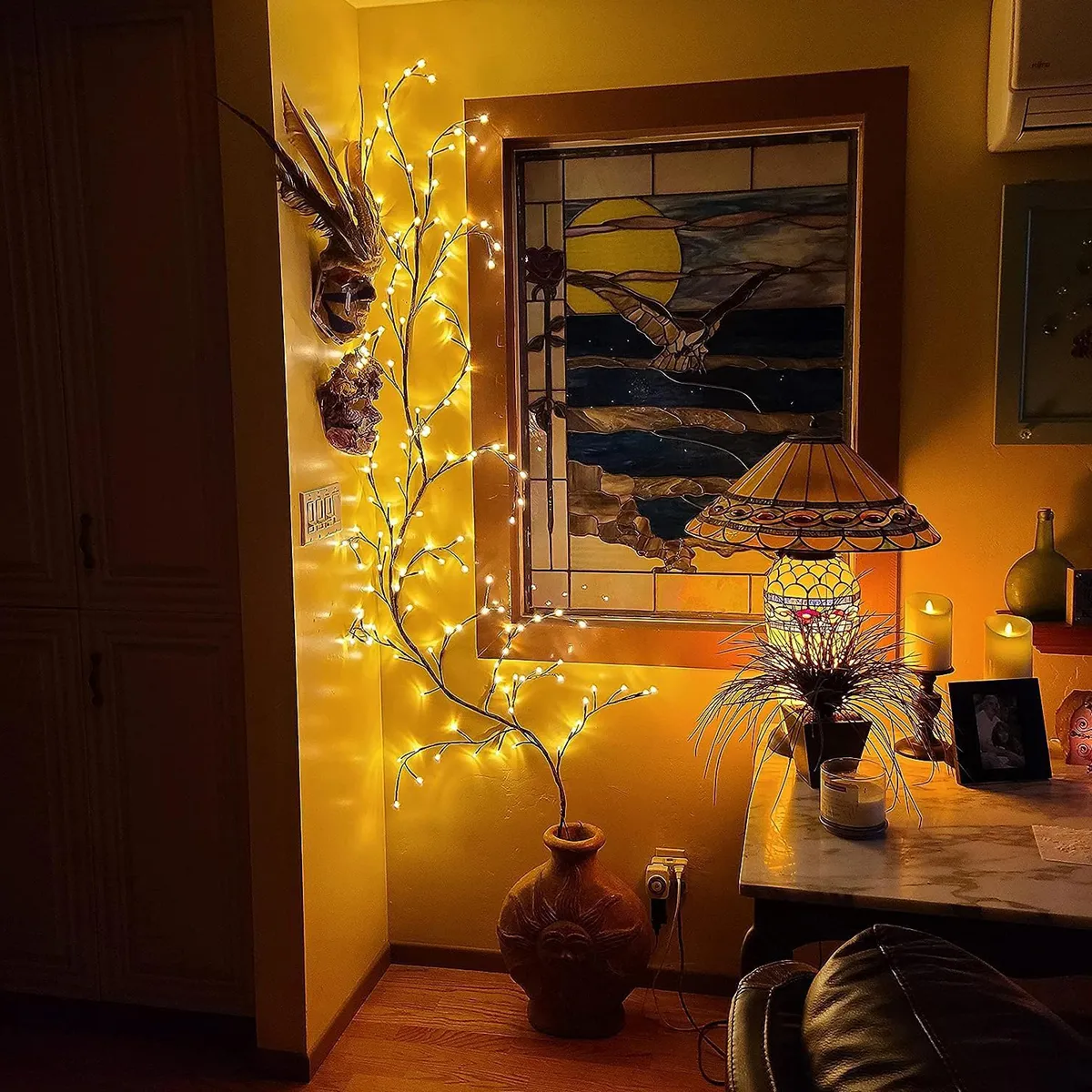 96LEDS Bendable Willow Vine Lights Night Light For Wall Bedroom Indoor Outdoor Christmas，8Moeds Rattan Tree Decorative Light
