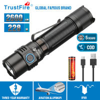 TrustFire T21R 2600lm LED Tactical Flashlight RechargeableType-c Charging IP68 Waterproof Tail Tactical Switchfor Camping/Search/Working