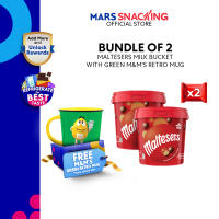 Maltesers Milk Bucket [Bundle of 2] with Green M&Ms Retro Mug