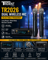 TRIDENT TR-2026 UHF Dual wireless mic Long Range Selectable Frequency Metal body mic and receiver