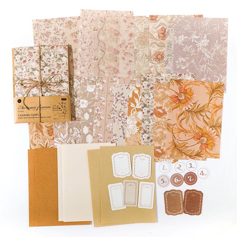 ENWEI 40 Pcs [Hanano Canto Series] Vintage Base Journal Material Paper Multiple materials Deco Paper Scrapbooking Sticker Scrapbook Kit