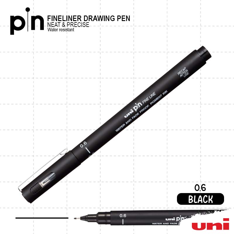 Uni Pin - BLACK Waterproof Fineliner – Ideal for Artists Architects Designers & Calligraphy