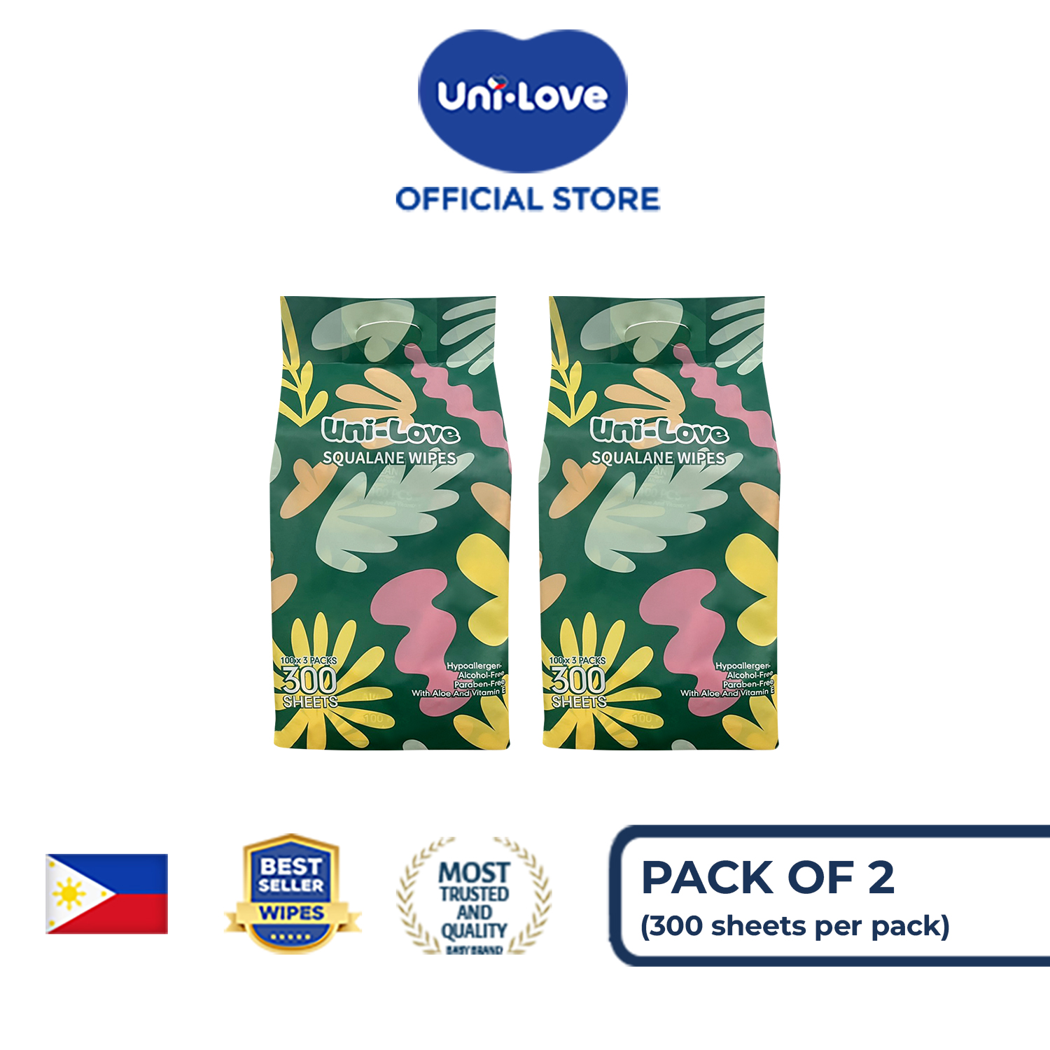 UniLove Squalane Wipes 300s (Special Package) Pack of 2