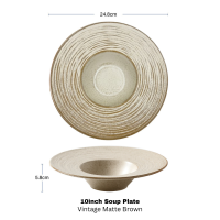 KeepHome Curve Round Vintage Ceramic Stoneware Tableware Dinner Salad Plate Soup Bowl Multi Shapes Microwave Oven Safe