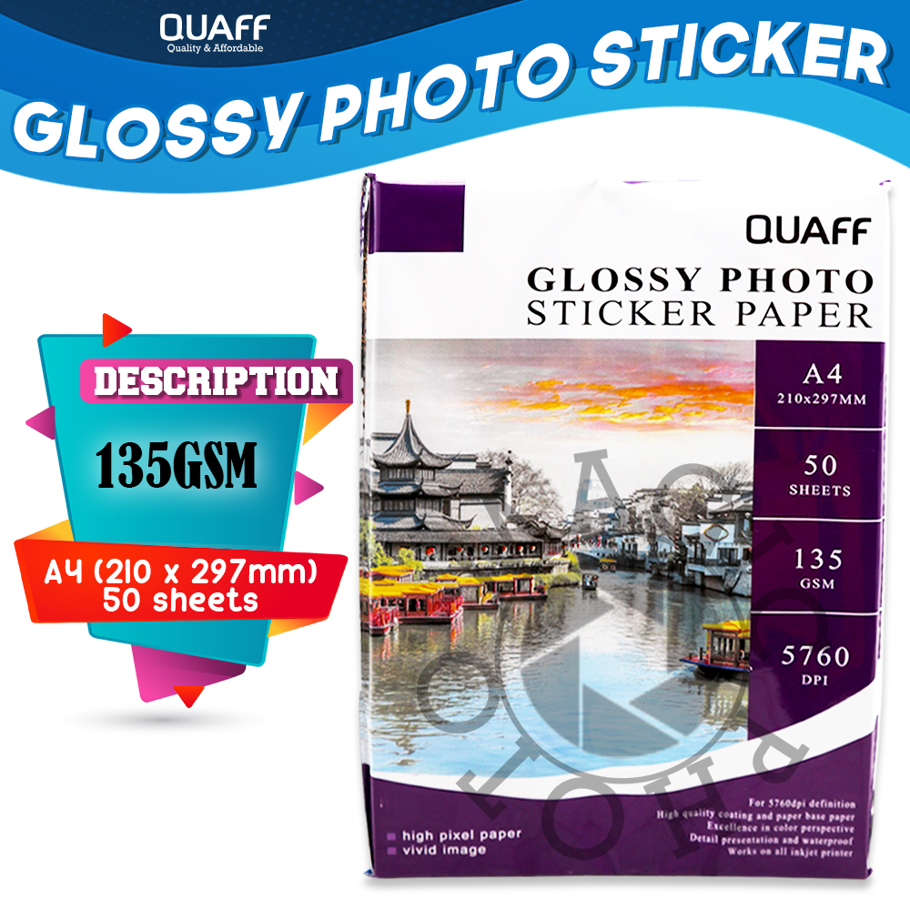 MP00 QUAFF Photo Sticker Glossy Sticker Paper A4 Size 90gsm / 135gsm