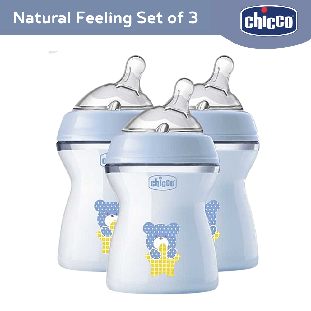 Chicco Natural Feeling Baby Bottle Set of 3 250ml (8 oz) Regular Flow newborn bottle feeding set on sale