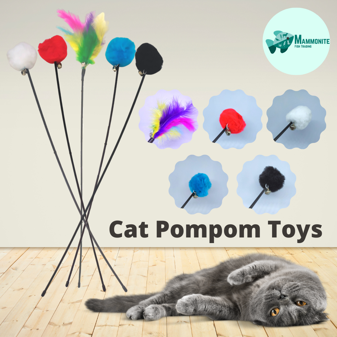 Colorful Long Cat Stick Pompom Flexible Cat Toy Playtime For Adult Cats