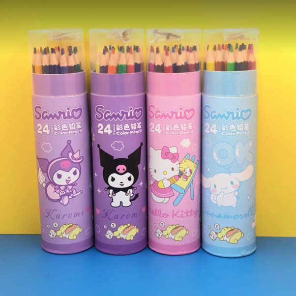 Cute Cartoon 12 24 Colors Tube Color Pencils With Sharpener Kuromi Study Art Supplies