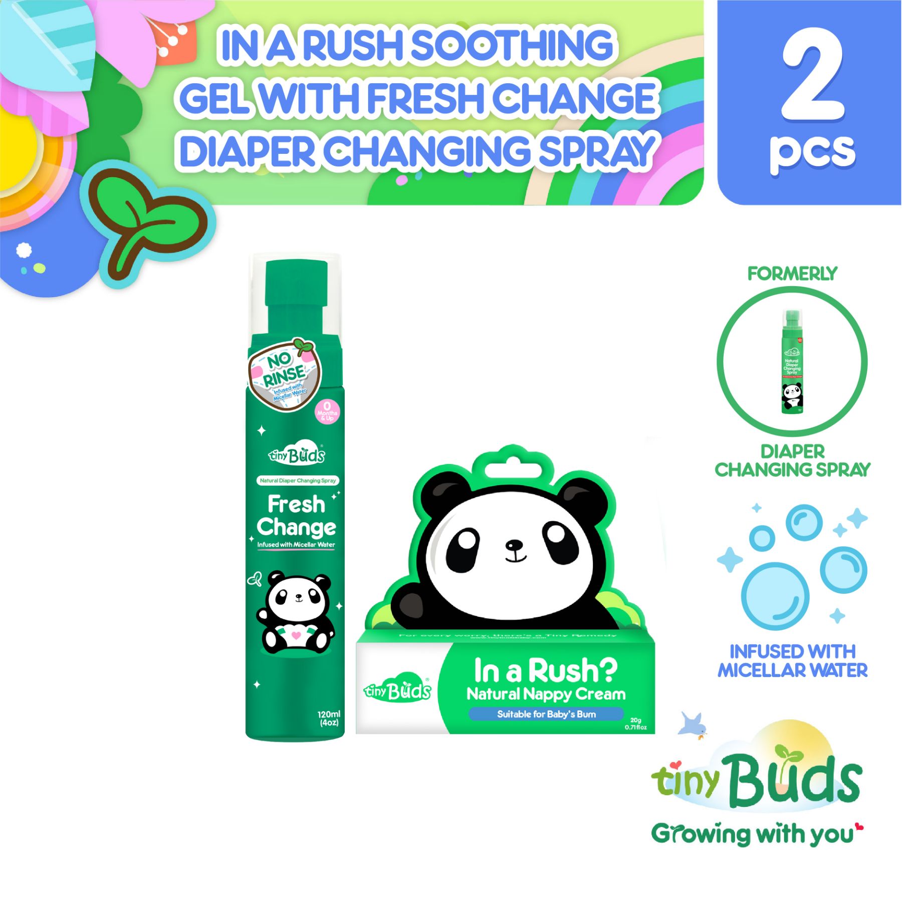 Tiny Buds In a Rush - Diaper Rash Cream (20g) with Tiny Buds Fresh Change Micellar Water Diaper Changing Spray (120ml)