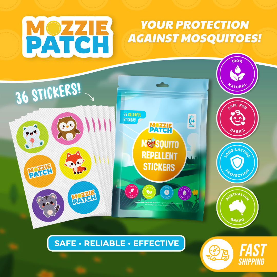 MOZZIE PATCH® Mosquito Repellent Stickers – DEET-Free Natural 8-Hour Protection for Kids & Adults (1 Pack - 36 Stickers)