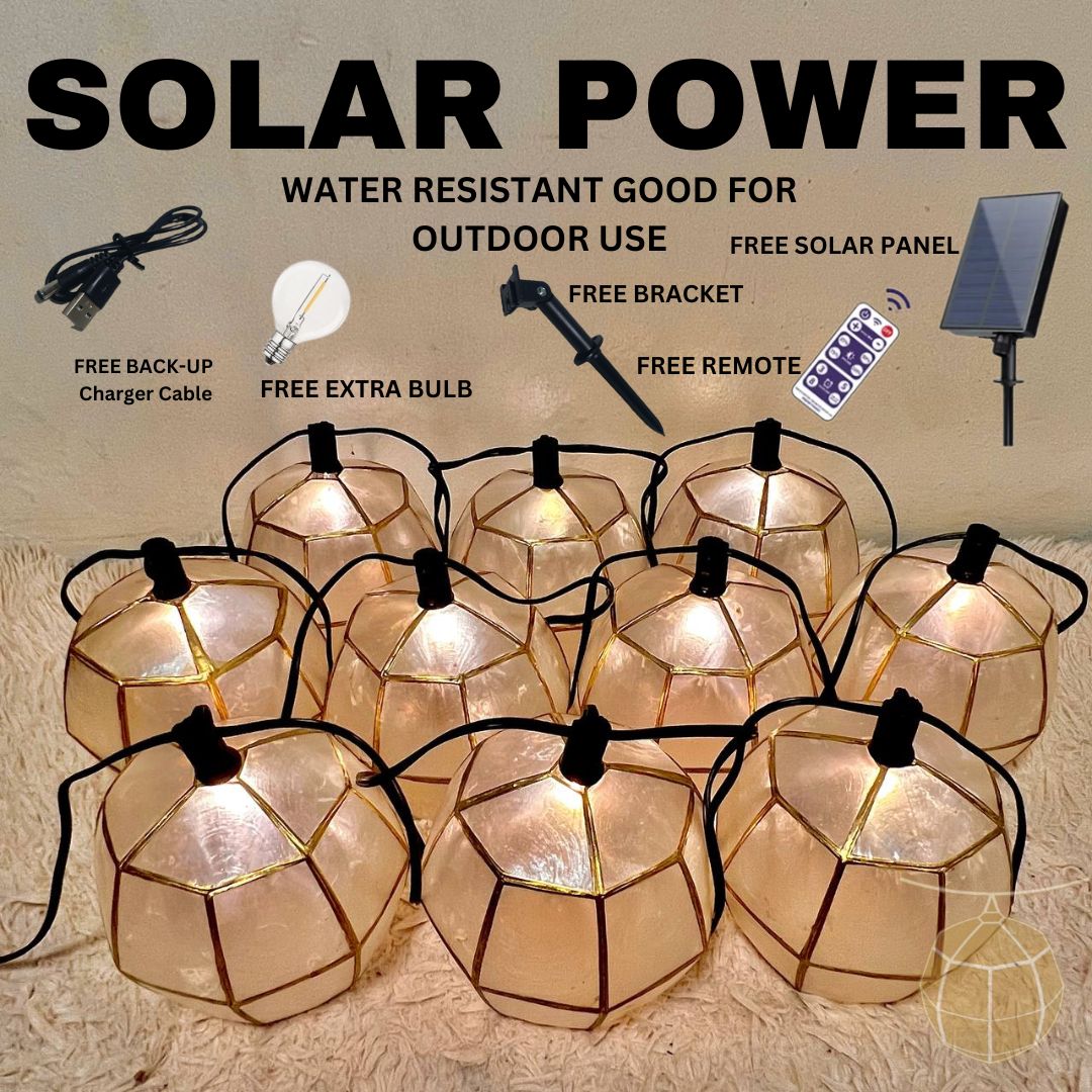 Capiz Lights Solar Power free Bulb For Outdoor and Indoor Automatic Capiz Hanging Lights Capiz Ball Shells Lantern Outdoo string lights