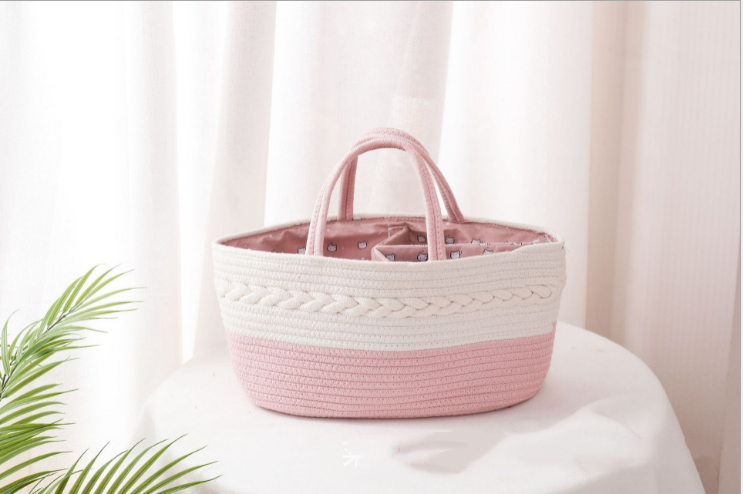 Extra Large Baby Diaper Caddy Organizer - Baby Basket Diaper Storage and Baby Caddy Nursery Organization - Diaper Organizer Changing Table Storage - Portable Rope Diaper Caddy with Baby Storage Basket