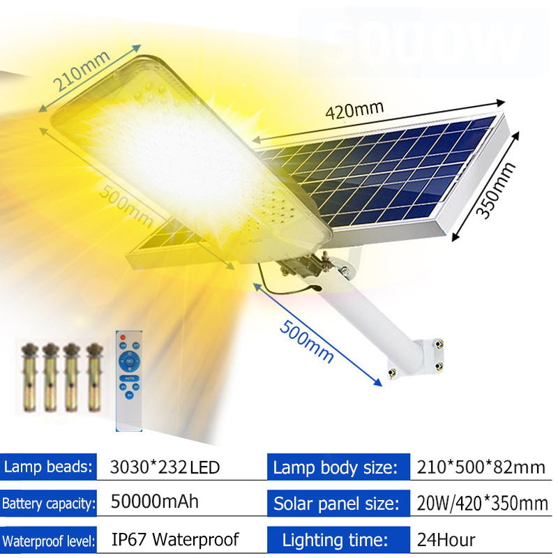80000W Solar Light Outdoor Waterproof Aluminium Alloy White/Warm Light Street Lights 320° Wide Angle Lighting Solar Lights with Solar Panel 3030LED Super Bright Lamp Beads Flood Light with Remote Control
